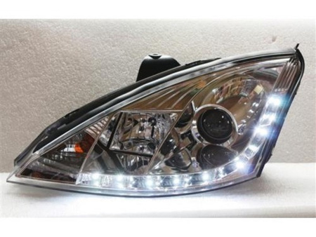 Ford Focus 1 (1998-2004) Europe+USA фары передние линзовые хромированные, со светодиодной подсветкой, комплект 2 шт.
