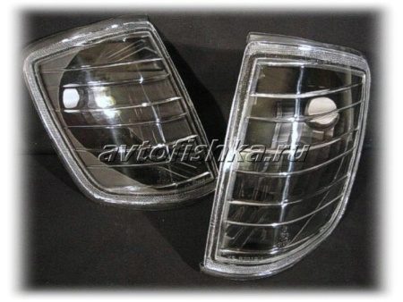 Mercedes W124 (84-95) поворотники передние угловые черные, комплект 2 шт.