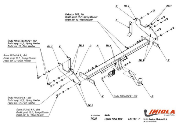 Toyota Hilux (06–/09–/12–) Фаркоп (тягово-сцепное устройство) (без электрики) (с балкой,