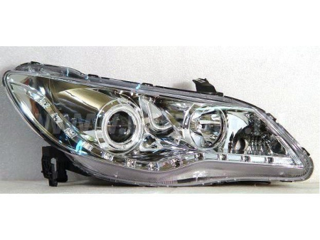 Honda Civic VIII (06-) фары передние линзовые хромированные, со светящимися ободками и светодиодной подсветкой, комплект 2 шт.