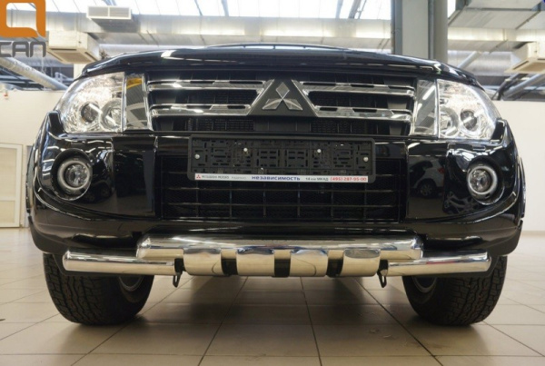 Mitsubishi Pajero (11–) Защита переднего бампера двойная Shark d 76/76 мм, нерж.