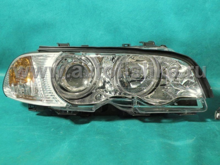 BMW 3 E46 (98-01) 2 дв. фары передние линзовые хромированные, со светящимися ободками, с поворотниками, с мотором электрокорректора, комплект лев.+прав.