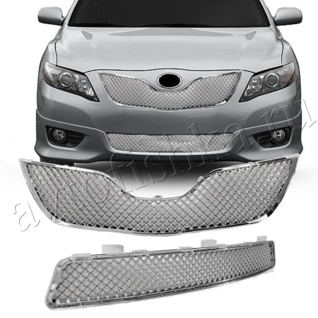 Toyota Camry V40 (09-11) решетка радиатора и переднего бампера хромированные, дизайн Bentley, комплект 2 шт.
