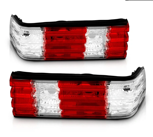 Mercedes S W126 (80-92) фонари задние прозрачные красно-белые, комплект 2 шт.