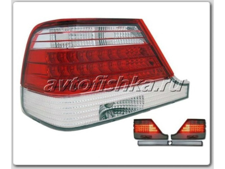 Mercedes S W140 (92-99) фонари задние светодиодные красно-хромированные, с центральным молдингом, комплект 2 шт.