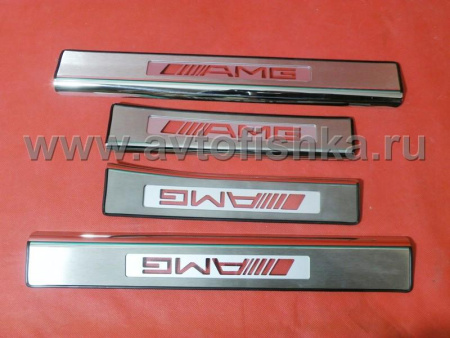 Mercedes C-class W203 накладки порогов дверных проемов из нержавеющей стали с надписью "AMG", комплект 4 шт.