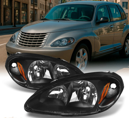 Chrysler PT Cruiser (01-05) фары передние черные прозрачные, комплект 2 шт.
