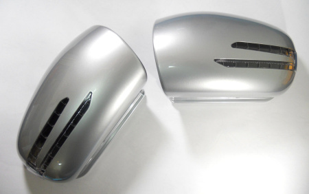Mercedes W220,W215 корпуса боковых зеркал серебристые, со светодиодными поворотниками и подсветкой Welcome, дизайн SL-class, комплект 2 шт.