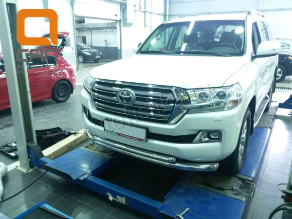 Toyota Land Cruiser (15–) Защита переднего бампера двойная d 76/60 мм, нерж. (кроме Executive)