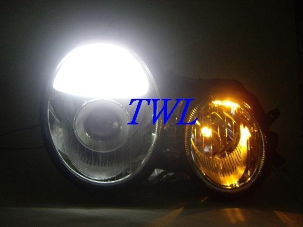 Mercedes E W210 (95-99) фары передние линзованные хромированные, дизайн Mercedes W211, с подсветкой CCFL, комплект 2 шт.