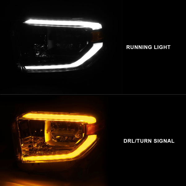 Toyota Tundra (2014-2017) передние фары хромированные с LED-полосой (Switchback)