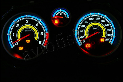 Opel Corsa D светодиодные шкалы (циферблаты) на панель приборов