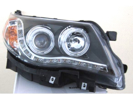 Subaru Forester (09-12) фары передние линзовые черные, с подсветкой DRL, комплект 2 шт.