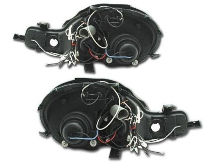 Dodge Neon (00-02) передние фары линзовые хромированные, со светодиодной подсветкой, комплект 2 шт.