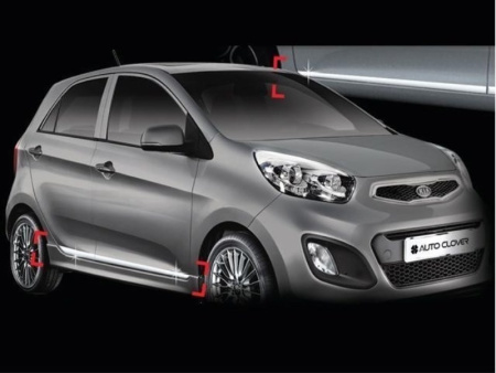 Kia Picanto (11-) пластиковые молдинги на двери боковые полностью хромированные, комплект 4 шт.