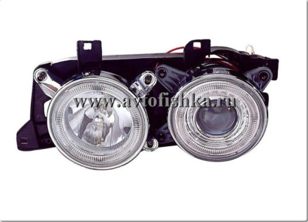 BMW 3 E30 (88-91) фары передние хромированные с двумя светящимися ободками, комплект 2 шт.