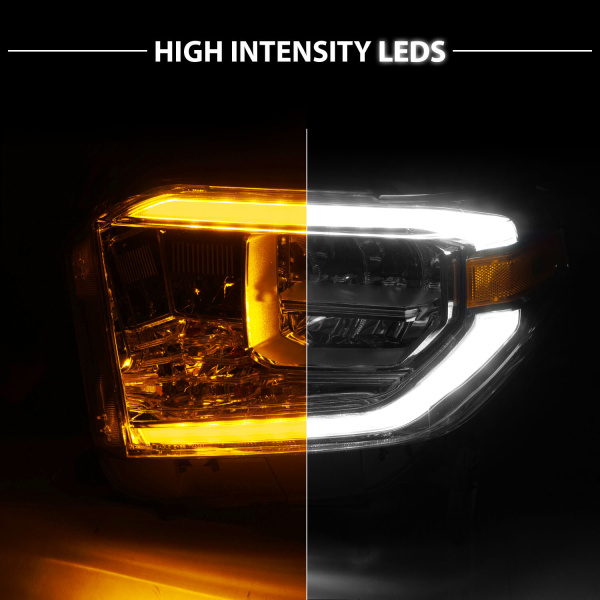Toyota Tundra (2014-2017) передние фары хромированные с LED-полосой (Switchback)