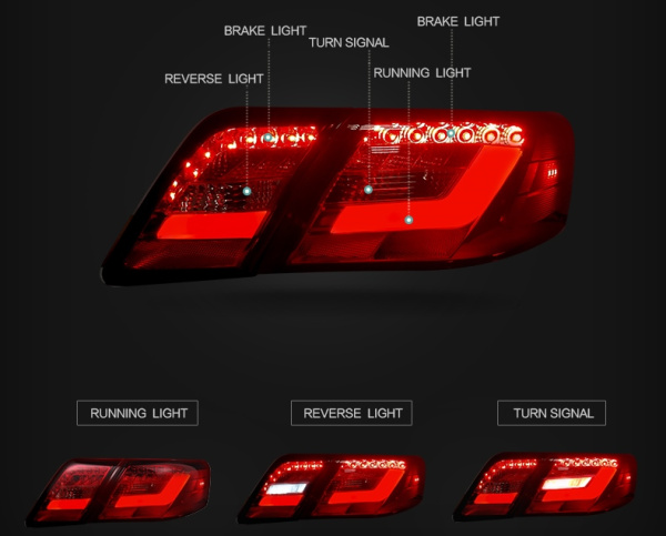 Toyota Camry V40 (2006-2011) задние светодиодные фонари красно-хромированные, комплект 2 шт.
