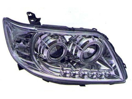 Toyota Corolla, Fielder ZZE122 (04-06) передние линзовые хромированные узкие фары со светящимися ободками, комплект 2 шт. (Ближний Восток, Япония)