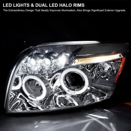 Dodge Caliber (06-12) фары передние линзовые хромированные, со светящимися ободками, комплект 2 шт.