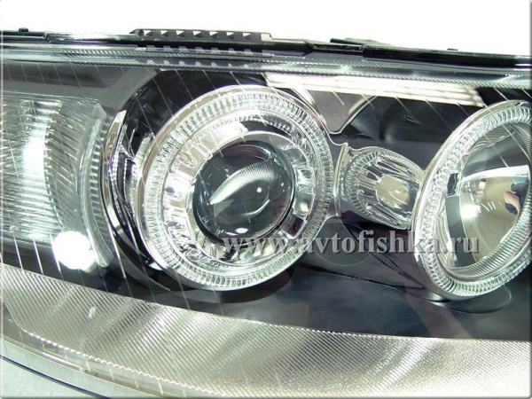 Audi A6 (05-08) 4F, C6 фары передние линзовые хромированные, со светящимися ободками, под корректор, комплект 2 шт.