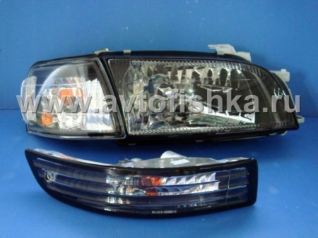 Toyota Carina E, Corona, Caldina T19 (92-97) фары передние, поворотники, поворотники нижние в бампер черные, комплект 6 предметов.