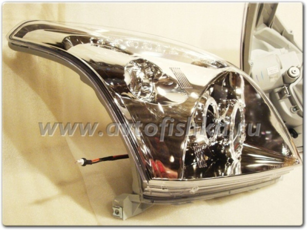 Toyota Land Cruiser Prado 120 (02-09) фары передние линзованные хромированные со светящимися ободками и светодиодной подсветкой, комплект 2 шт.