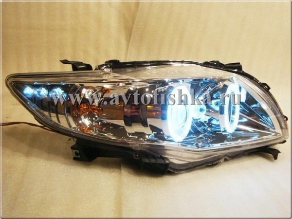 Toyota Corolla (2006-2010) фары передние линзовые хромированные, со светящимися ободками, комплект 2 шт.