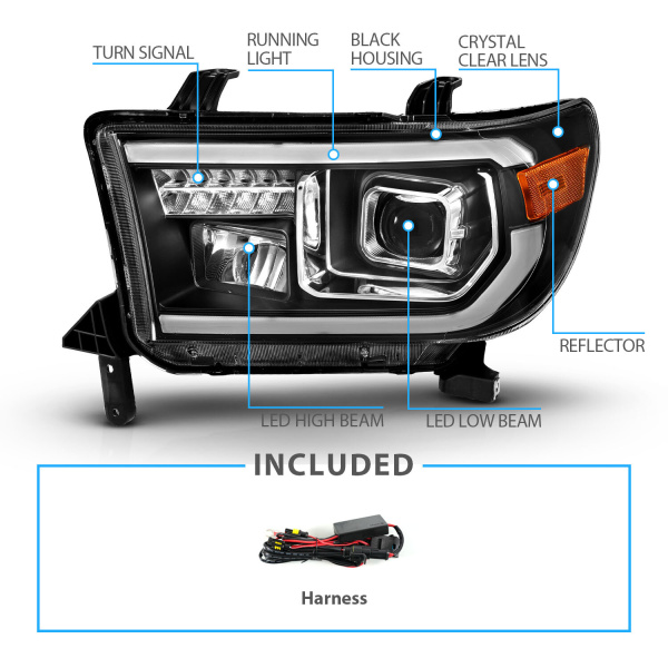 Toyota Tundra / Sequoia (2007-2013 / 2008-2017) передние фары чёрные с полным LED DRL