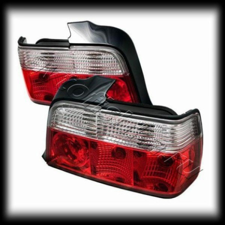 BMW 3 E36 4 дв. седан фонари задние красно-белые прозрачные, комплект 2 шт.