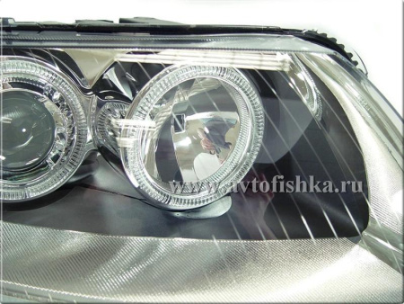 Audi A6 (05-08) 4F, C6 фары передние линзовые хромированные, со светящимися ободками, под корректор, комплект 2 шт.