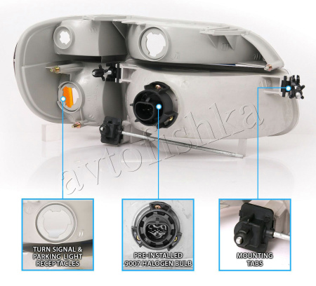 Ford Explorer (95-01) передние хромированные хрустальные фары с указателями поворота, комплект 2 шт.