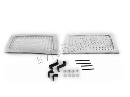 Cadillac Escalade, Escalade EXT, ESV (07-) решетки переднего бампера, сетка из нержавеющей стали, тонированный хром, классический дизайн, комплект 2 шт.