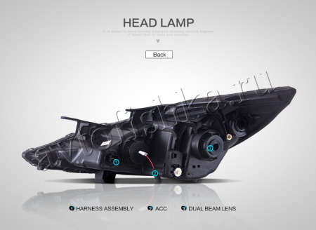 Hyundai Sonata (10-14) линзовые передние черные фары, тюнинг, комплект 2 шт.