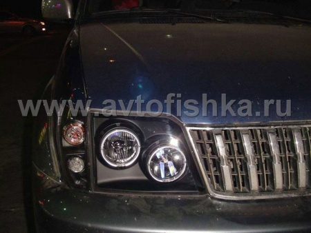 Toyota Land Cruiser Prado 90 (FJ90) (96-02) фары передние черные, со светящимися ободками, комплект 2 шт.