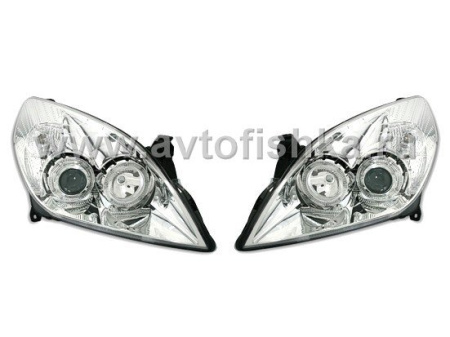 Opel Vectra C (05-) фары передние линзовые хромированные, со светящимися ободками, комплект 2 шт.