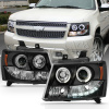Chevrolet Tahoe (07-), Avalanche (07-) фары передние линзовые черные, со светящимися ободками и светодиодной подсветкой