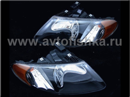Dodge Caravan, Grand Caravan (01-05) фары передние зеркальные черные с желтым рефлектором, комплект 2 шт.