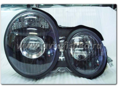 Mercedes E W210 (95-99) фары передние линзовые черные, комплект 2 шт.