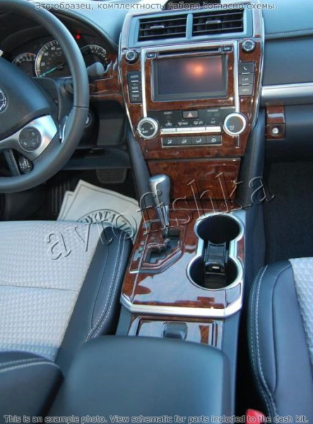 Декоративные накладки салона Toyota Camry 2012-н.в. Полный набор, с подогревом сидений.
