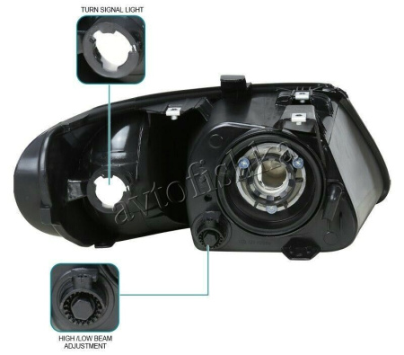 Dodge Caravan, Grand Caravan (01-05) фары передние зеркальные черные с белым рефлектором, комплект 2 шт.