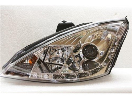Ford Focus 1 (1998-2004) Europe+USA фары передние линзовые хромированные, со светодиодной подсветкой, комплект 2 шт.