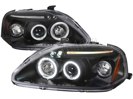 Honda Civic, Ferio EK (99-00) фары передние черные с белыми рефлекторами, линзовые светодиодные