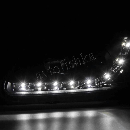 Honda Civic, Ferio EK (96-98) фары передние черные с белыми рефлекторами, линзовые с DRL