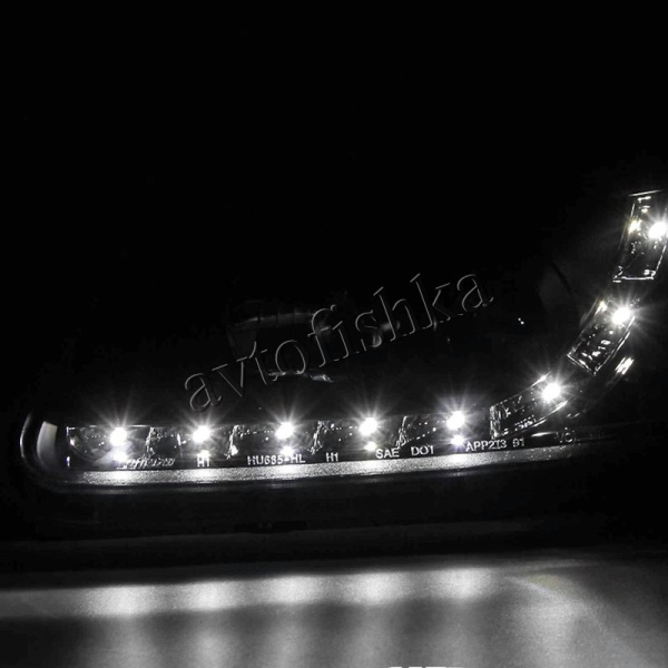 Honda Civic, Ferio EK (96-98) фары передние черные с белыми рефлекторами, линзовые с DRL
