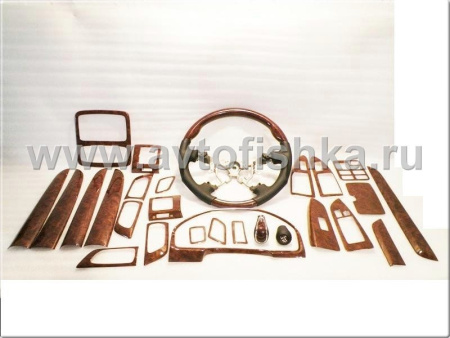 Toyota Land Cruiser Prado 120 (02-) руль, рукоятки рычагов переключения передач и накладки в салон под дерево, комплект 27 предметов