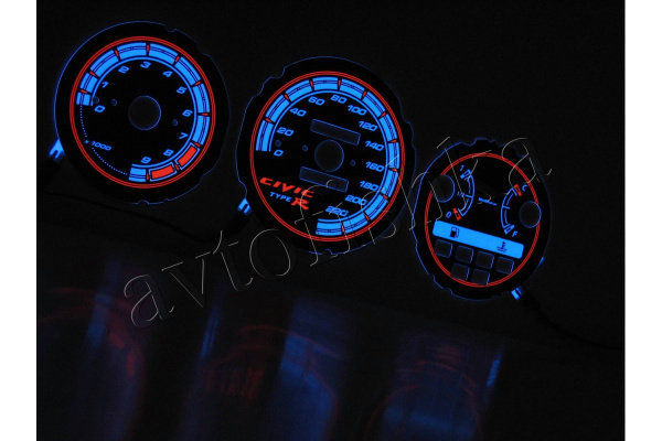 Honda Civic (92-95) светодиодные шкалы (циферблаты) на панель приборов - дизайн 6