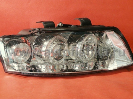 Audi A4 (01-04) фары передние линзовые хромированные, со светящимися ободками, под ксенон и корректор, комплект 2 шт.