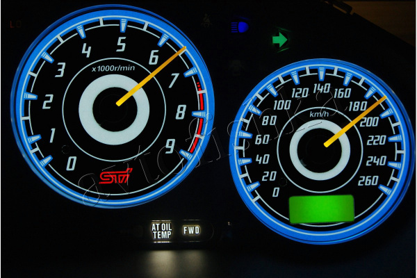 Subaru Impreza 2000-2007 светодиодные шкалы (циферблаты) на панель приборов - дизайн 1