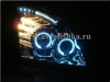 Toyota Land Cruiser Prado 120 (2002-2009) фары передние линзовые черные, со светящимися ободками и светодиодами, с двумя линзами, комплект 2 шт.